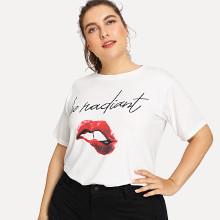Shein Plus Red Lip Print T-shirt
