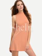 Shein Apricot Pink Sleeveless High Neck Shift Dress