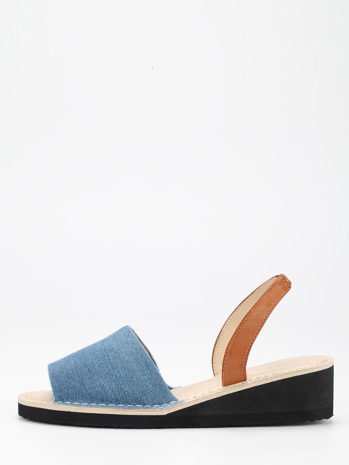 Shein Wide Strap Wedge Sandals - Blue Denim