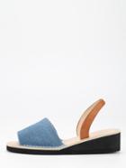 Shein Wide Strap Wedge Sandals - Blue Denim
