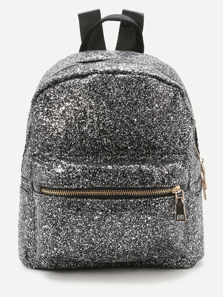 Shein Sliver Front Zipper Glitter Backpack