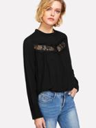 Shein Lace Insert Solid Blouse
