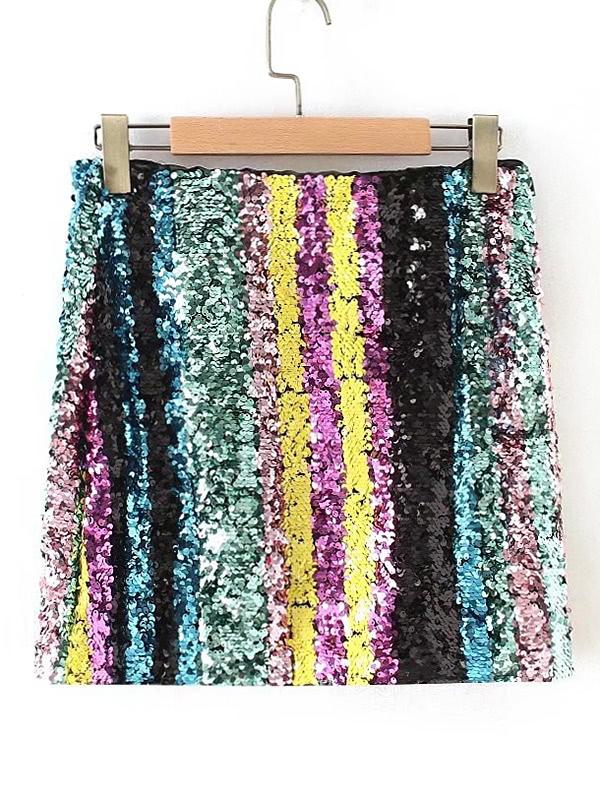 Shein Block Striped Sequin Skirt