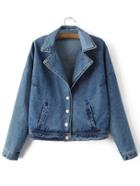 Shein Blue Pockets Buttons Front Letters Patch Denim Jacket