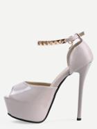 Shein Grey Studs Ankle Strap Stiletto Mule Sandals
