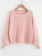 Shein Drop Shoulder Bishop Sleeve Fuzzy Jumper