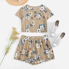 Shein Keyhole Back Floral Top & Shorts Set