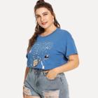 Shein Plus Letter And Galaxy Print Tee