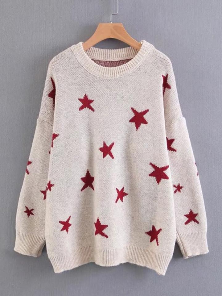 Shein Star Overlay Drop Shoulder Sweater