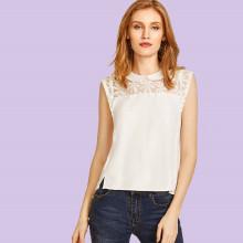 Shein Embroidered Mesh Yoke Asymmetric Top