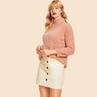 Shein Cut Out High Neck Solid Fluffy Sweater
