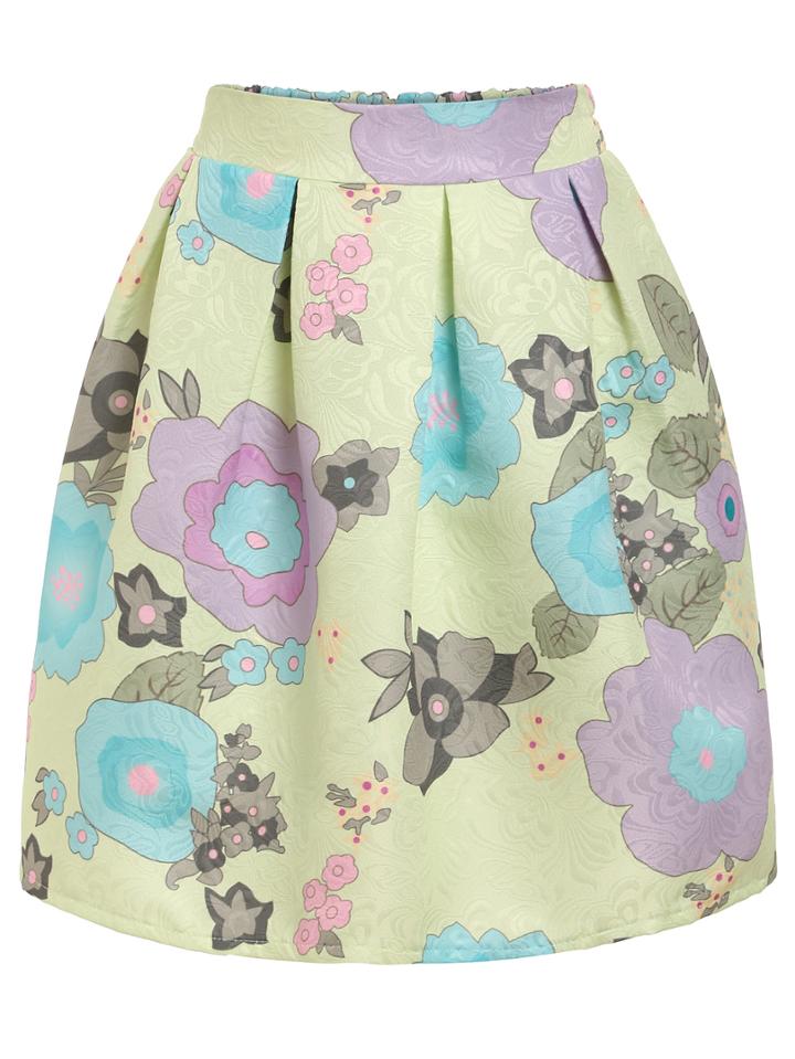 Shein Bloom Print Box Pleat Skirt - Green