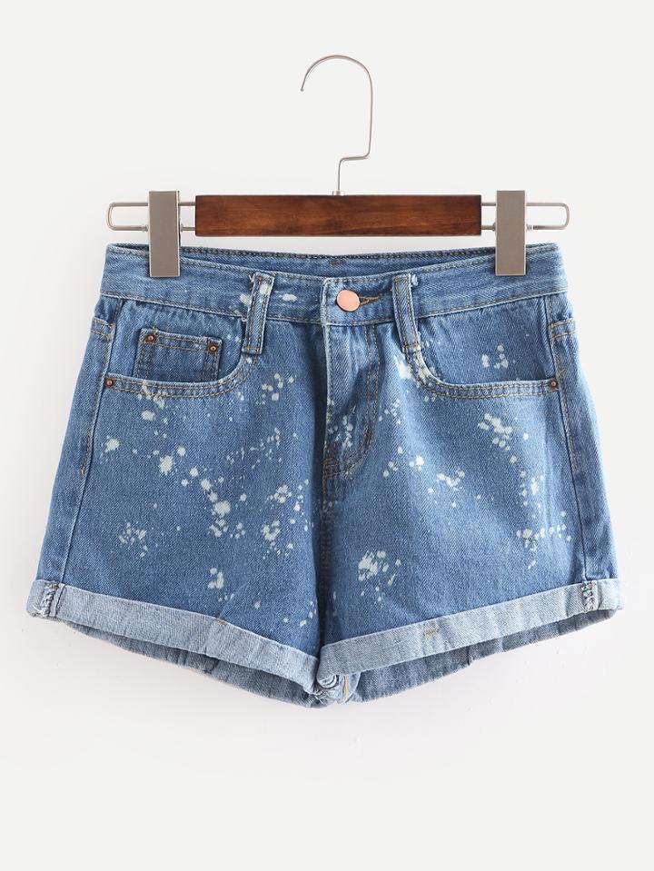 Shein Speckled Print Cuffed Denim Shorts