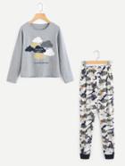 Shein Cloud Print Pullover And Pants Pajama Set