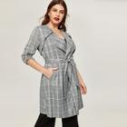 Shein Plus Self Tie Plaid Coat