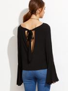 Shein Black Bell Sleeve Cut Out Back Blouse