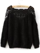 Shein Black Lace Insert Boat Neck Mohair Sweater