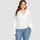 Shein Plus Ruffle Detail V-neck Bell Sleeve Top