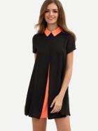 Shein Colorblock Roll-up Collar Short Sleeve Shift Dress