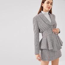 Shein Button Front Ruffle Hem Tweed Blazer