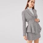 Shein Button Front Ruffle Hem Tweed Blazer