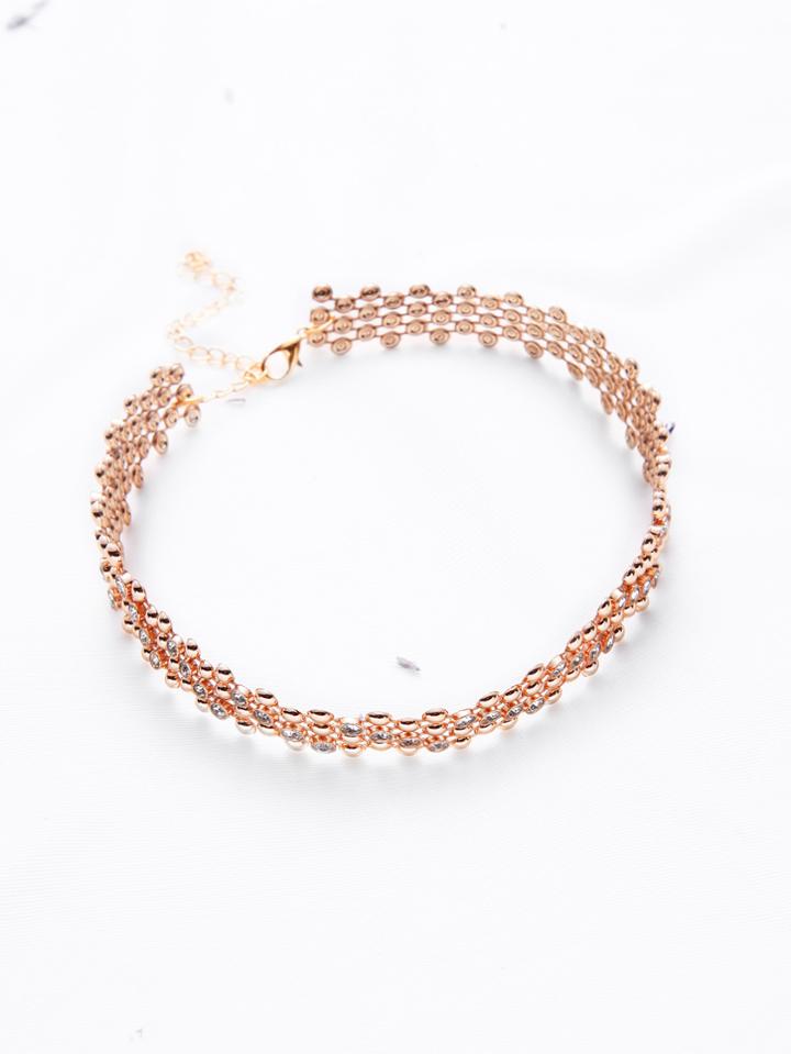 Shein Rhinestone And Beaded Delicate Choker