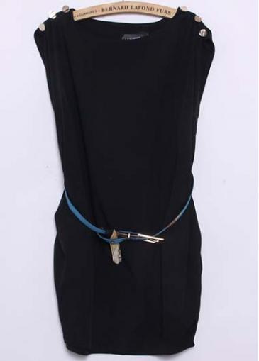 Rosewe Daily Round Neck Cap Sleeve Woman Dress Black