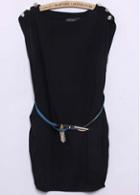 Rosewe Daily Round Neck Cap Sleeve Woman Dress Black