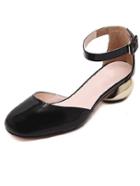 Shein Black Round Toe Word Bukle Mid Heeled Sandals