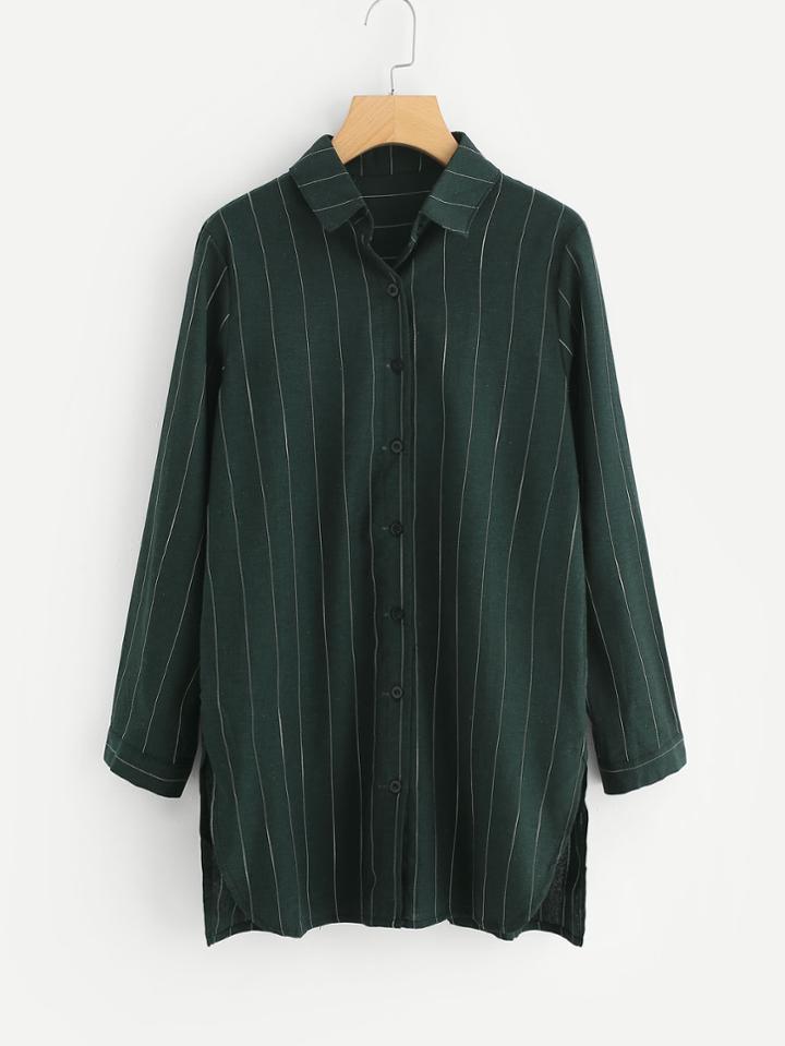 Shein Side Slit Striped Shirt Dress