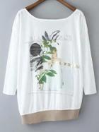 Shein White Oblique Hem Cut Out Backless Print T-shirt