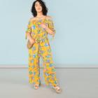 Shein Plus Off Shoulder Self Belted Floral Jumpsuit