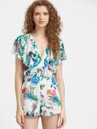 Shein V-cut Ruffle Cape Sleeve Floral Playsuit