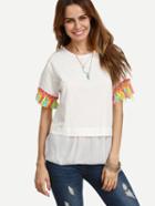Shein White Tassel Cuff Dip Hem T-shirt