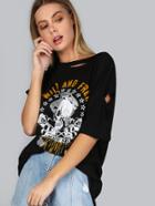 Shein Distressed Skull T-shirt Black
