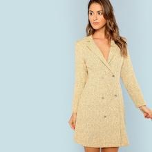 Shein Notch Collar Double Breasted Tweed Dress
