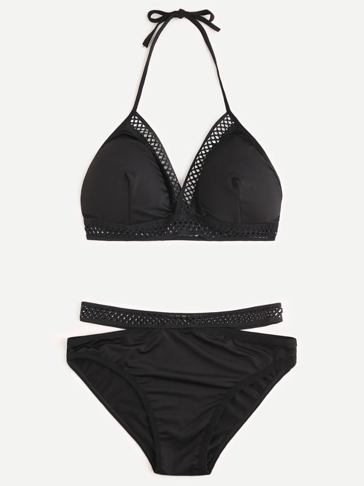 Shein Black Halter Hollow Out Bikini Set