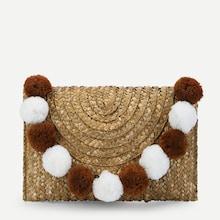 Shein Straw Bag With Pom Pom Handle