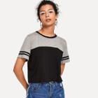 Shein Two Tone Striped Sleeve T-shirt