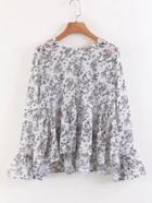 Shein Floral Print Bell Cuff High Low Top