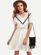 Shein White Flower Lace Trimmed Double V Neck Dress