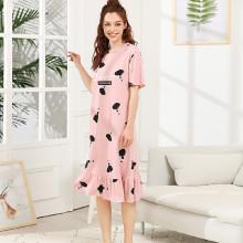 Shein Cartoon Print Ruffle Hem Night Dress