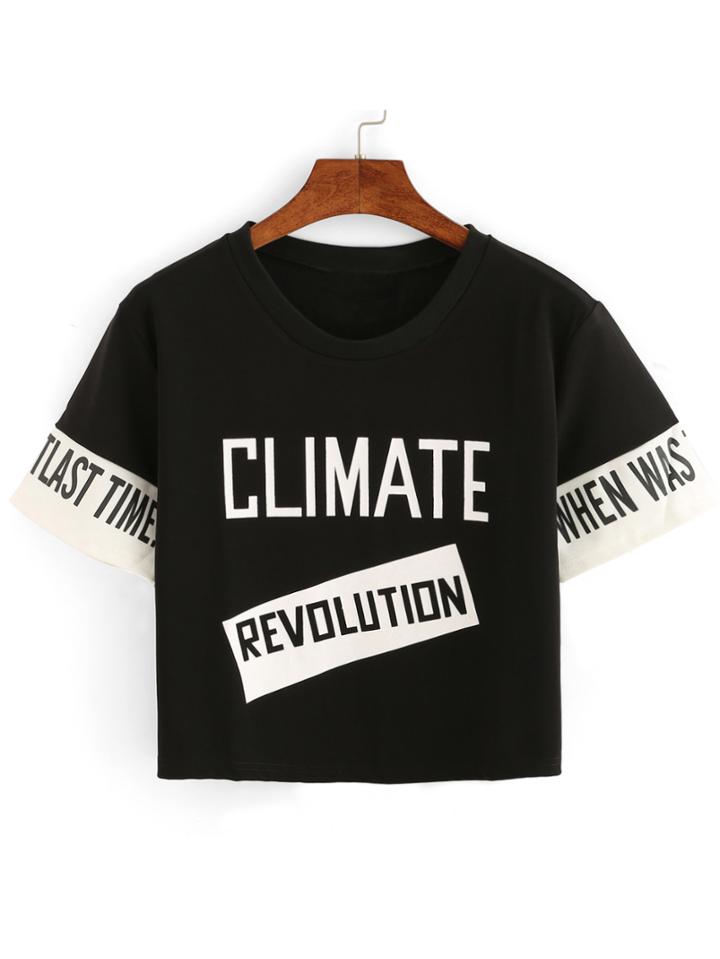 Shein Contrast Letter Print Crop T-shirt