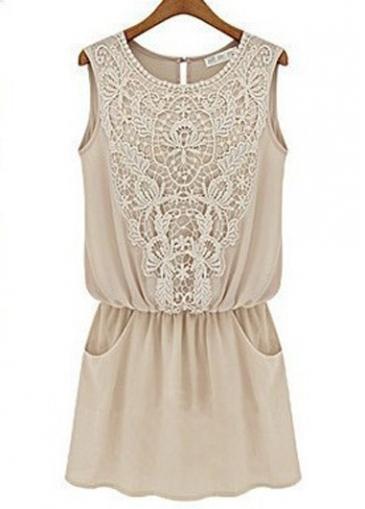 Rosewe New Arrival Round Neck Sleeveless Summer Dress Apricot