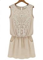 Rosewe New Arrival Round Neck Sleeveless Summer Dress Apricot