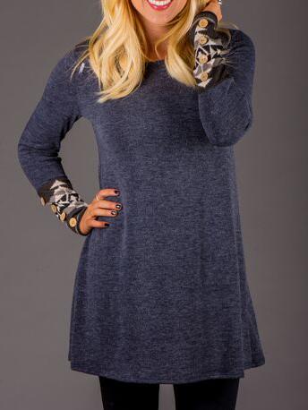 Shein Navy Round Neck Geometric Pattern Dress