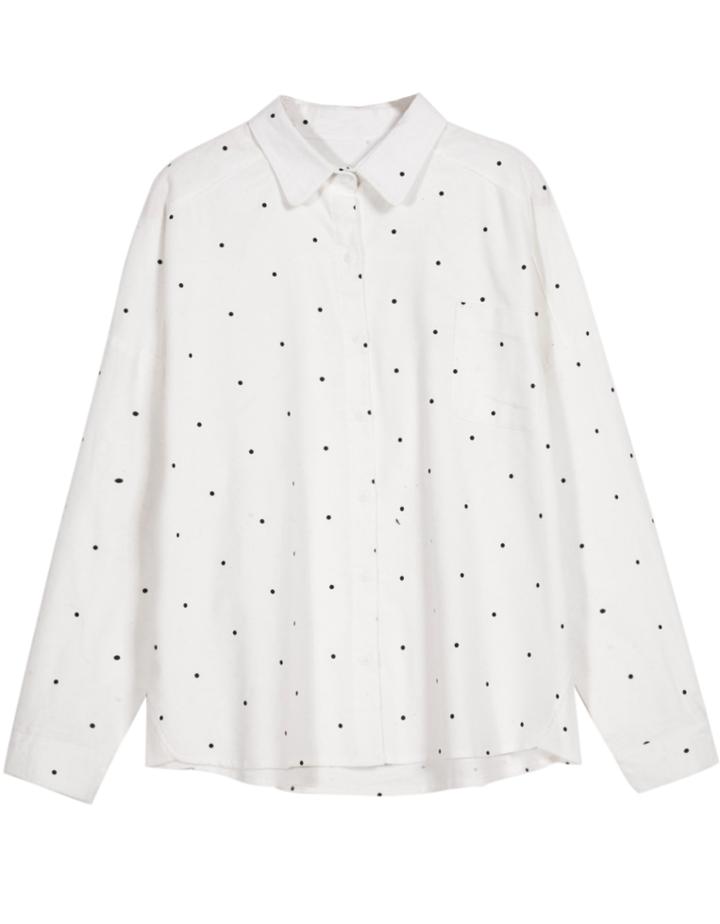 Shein White Long Sleeve Polka Dot Blouse