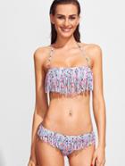Shein Multicolor Printed Fringe Detail Bikini Set