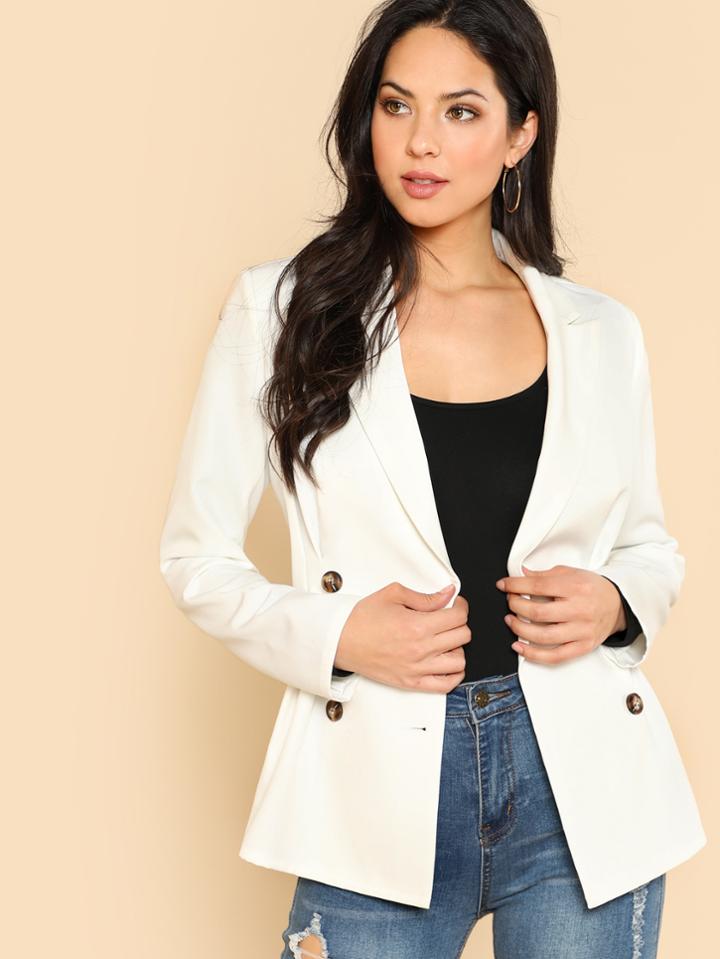 Shein Double Breasted Fold Pleat Detail Blazer