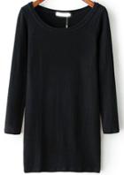 Shein Black Round Neck Long Sleeve Slim Dress